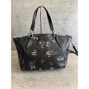 Rare! Coach F25875 Small Kelsey Floral Satchel Shoulder Purse Pebble Leather Bag